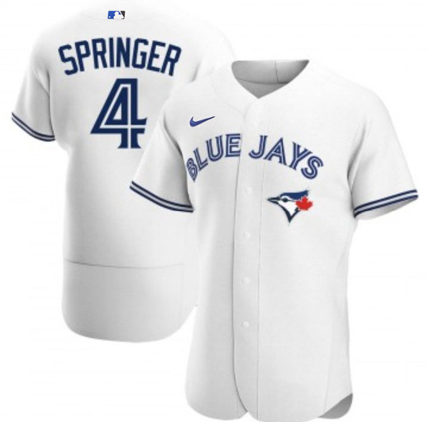 Men's Toronto Blue Jays #4 George Springer 2020 White Flex Base Stitched Jersey Men's Toronto Blue Jays #4 George Springer 2020 White Flex Base Stitched Jersey